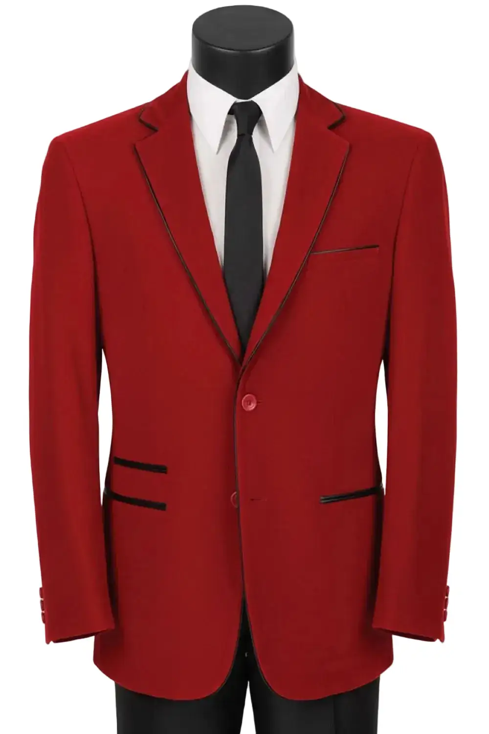 Red Slim Fit Velvet Leather Solid Single Breasted Coat