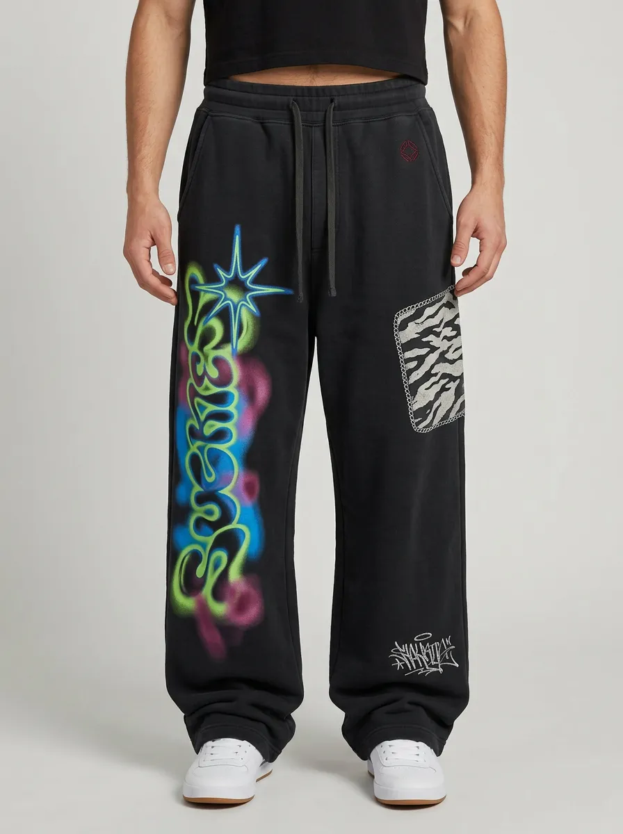 Unisex Streetwear Graffiti Tiger Star Sweatpants