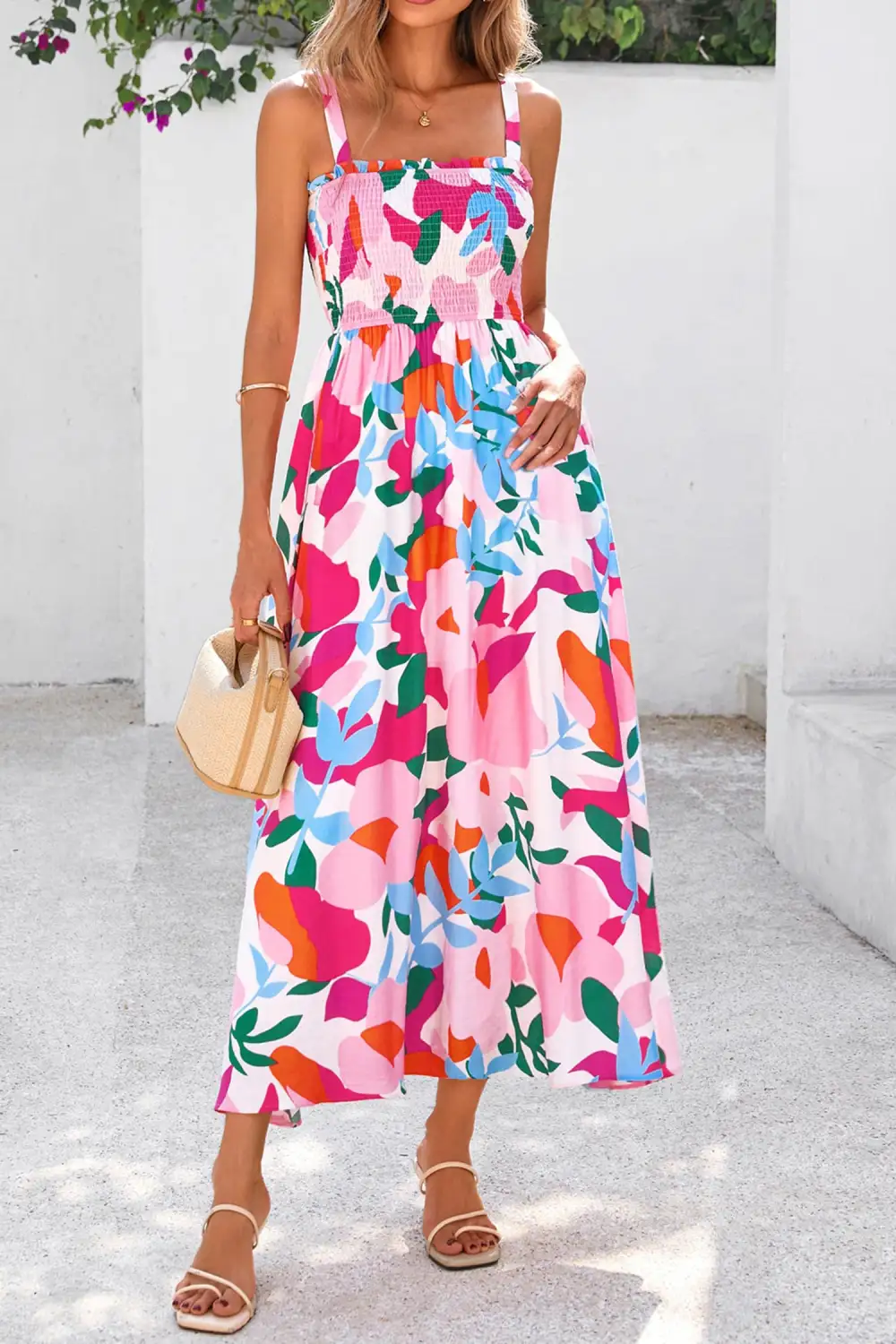 Floral Printed Smocked Dress Casual