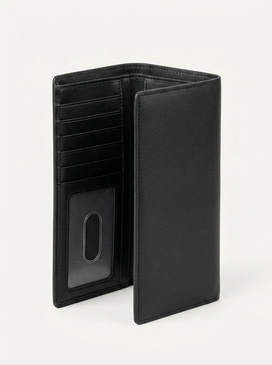 Men's Minimalist Black Leather Printed Wallet