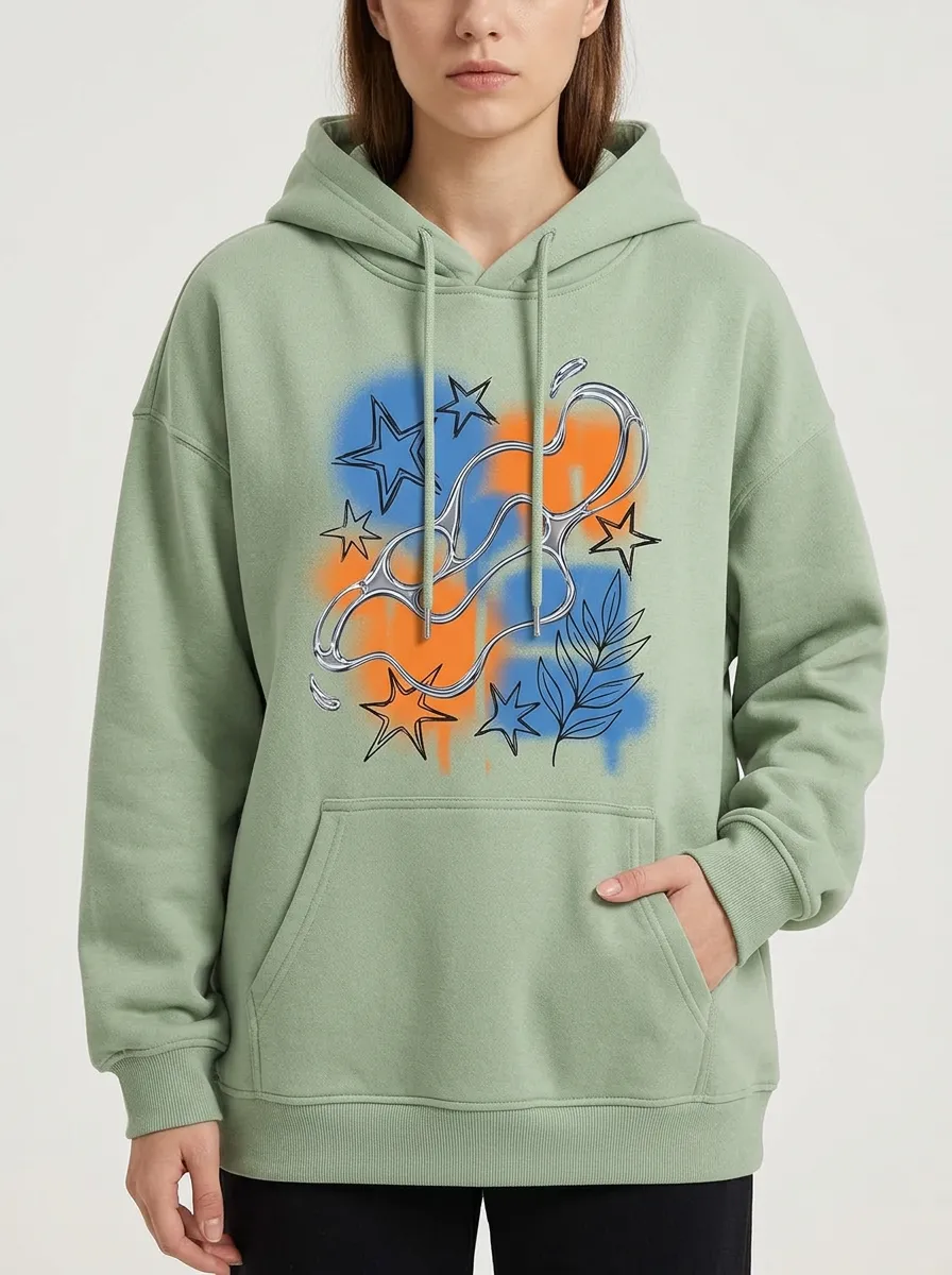 Unisex Y2K Star Leaf Spray Paint Hoodie