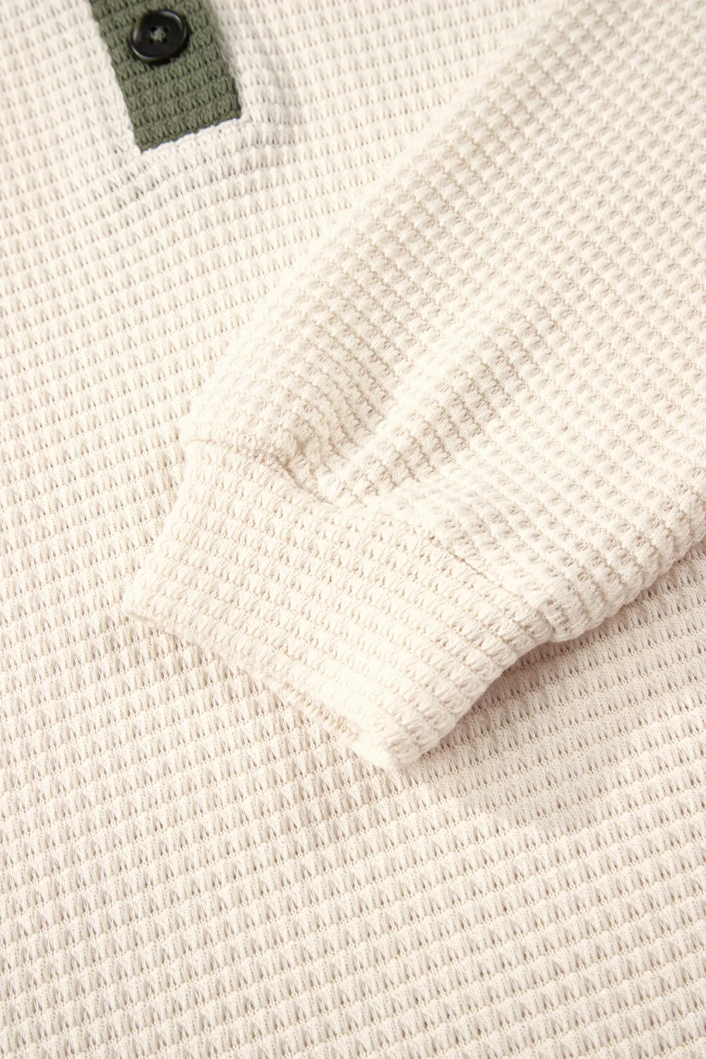 White Waffle Contrast Half Buttoned Pullover