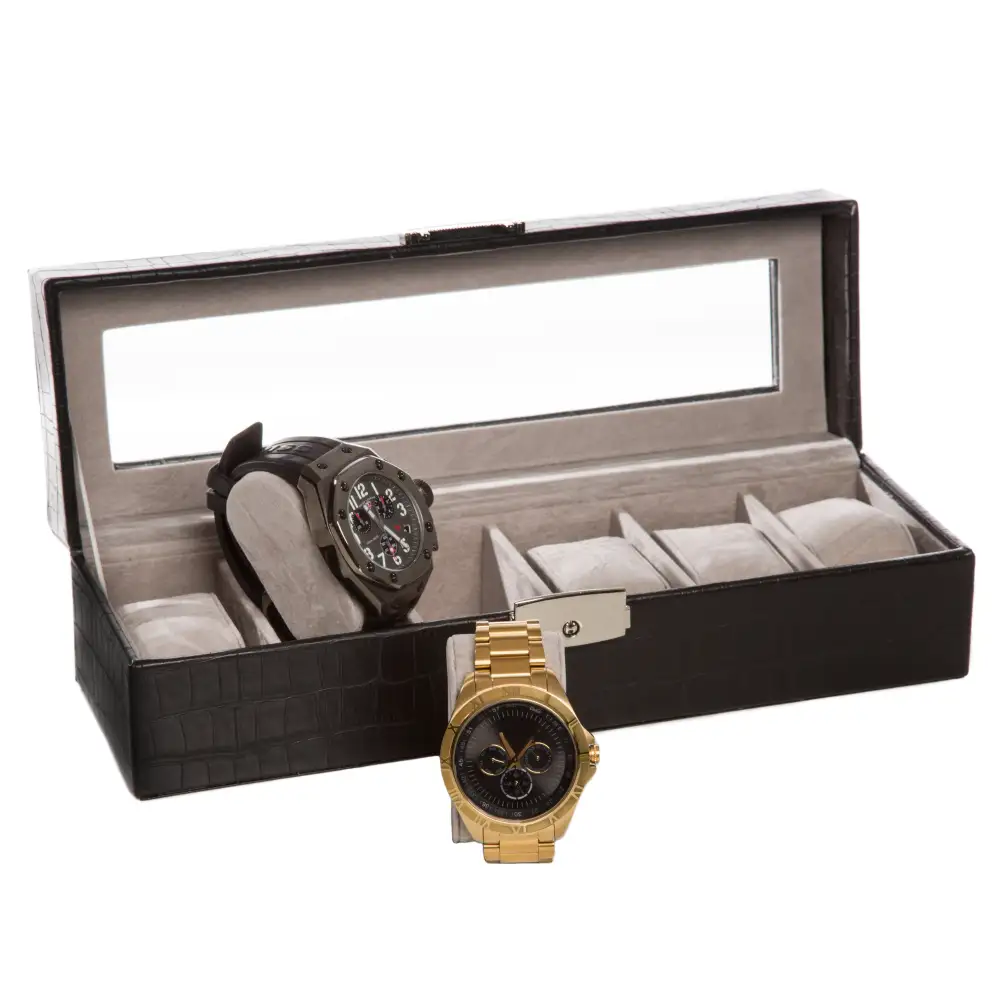 Six Slot Glass Top Watch Storage Box