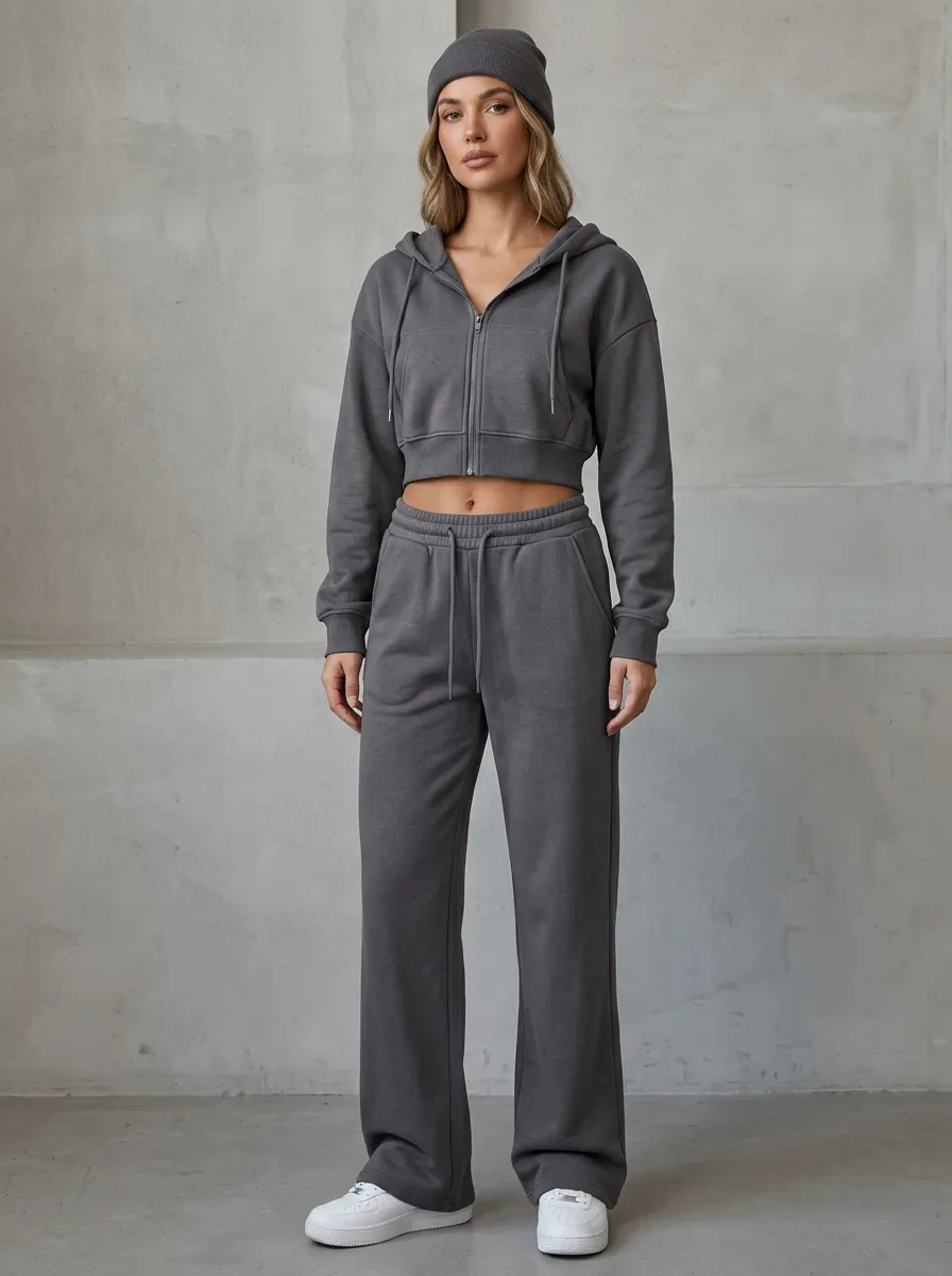 Cropped Zip-Up Jogger Sporty Women's Cropped Zip-Up Hoodie Jogger Active Set