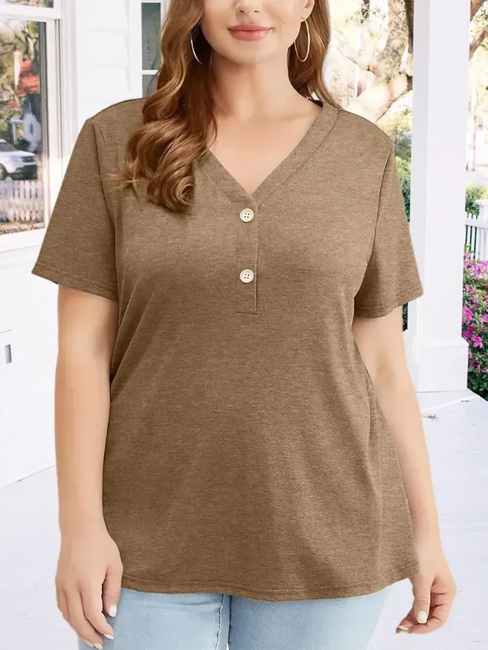 HDLTE Womens Plus Size Tops Floral Bell Sleeves Blouses Summer Crewneck Tunic Loose Casual T Shirts