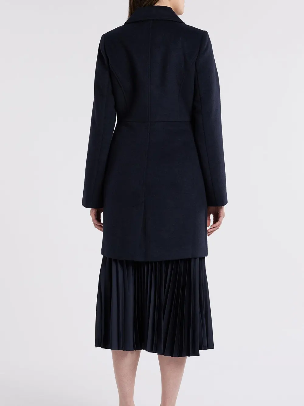Navy Wool Blend Long Coat
