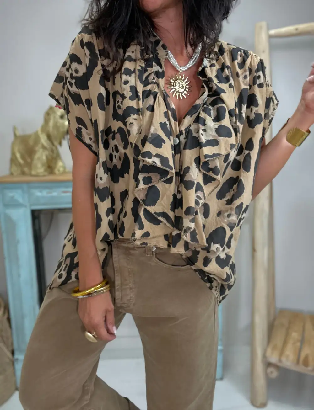 Decorative Cotton Relaxed-Fit Blouse
