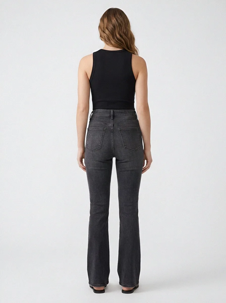 Vintage-Wash Distressed Women's High-Waist Stretch Flare Jeans