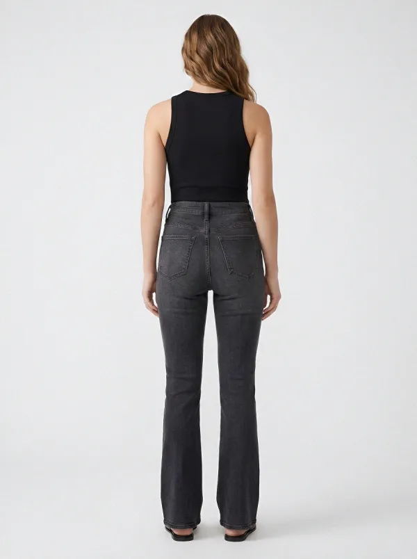 Vintage-Wash Distressed Women's High-Waist Stretch Flare Jeans