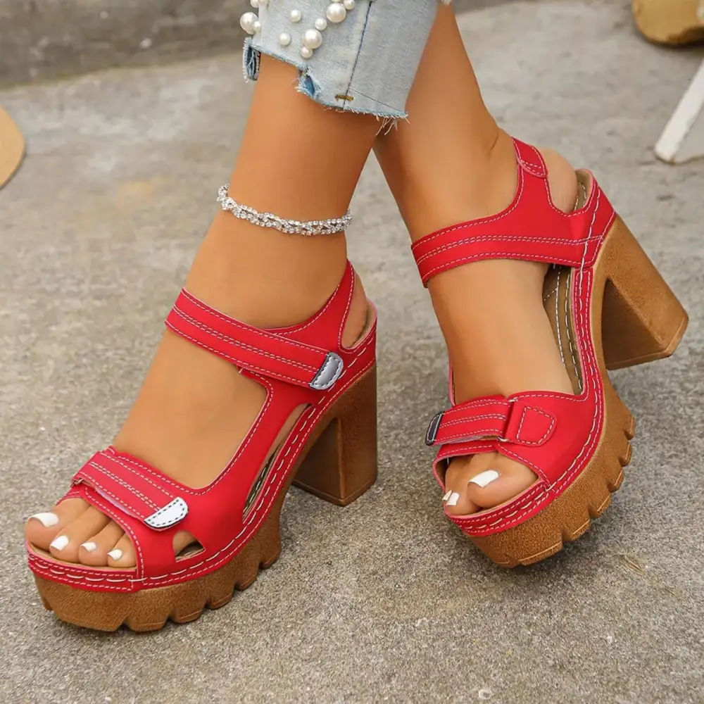 Ruffled Open Toe Block Heels Sandals