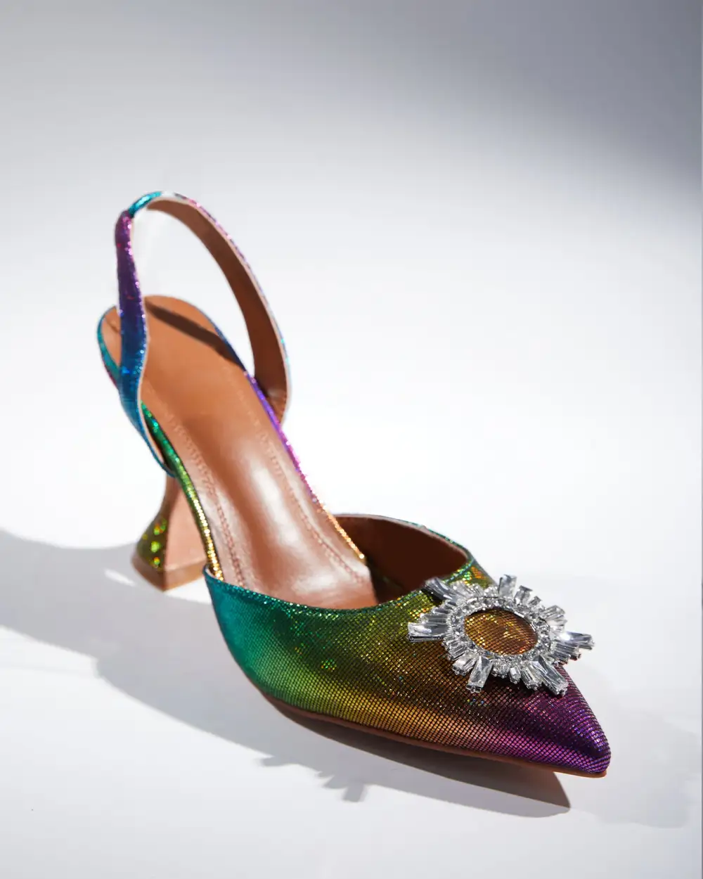 Rhinestone Slingback Flared Heels in Multicolor