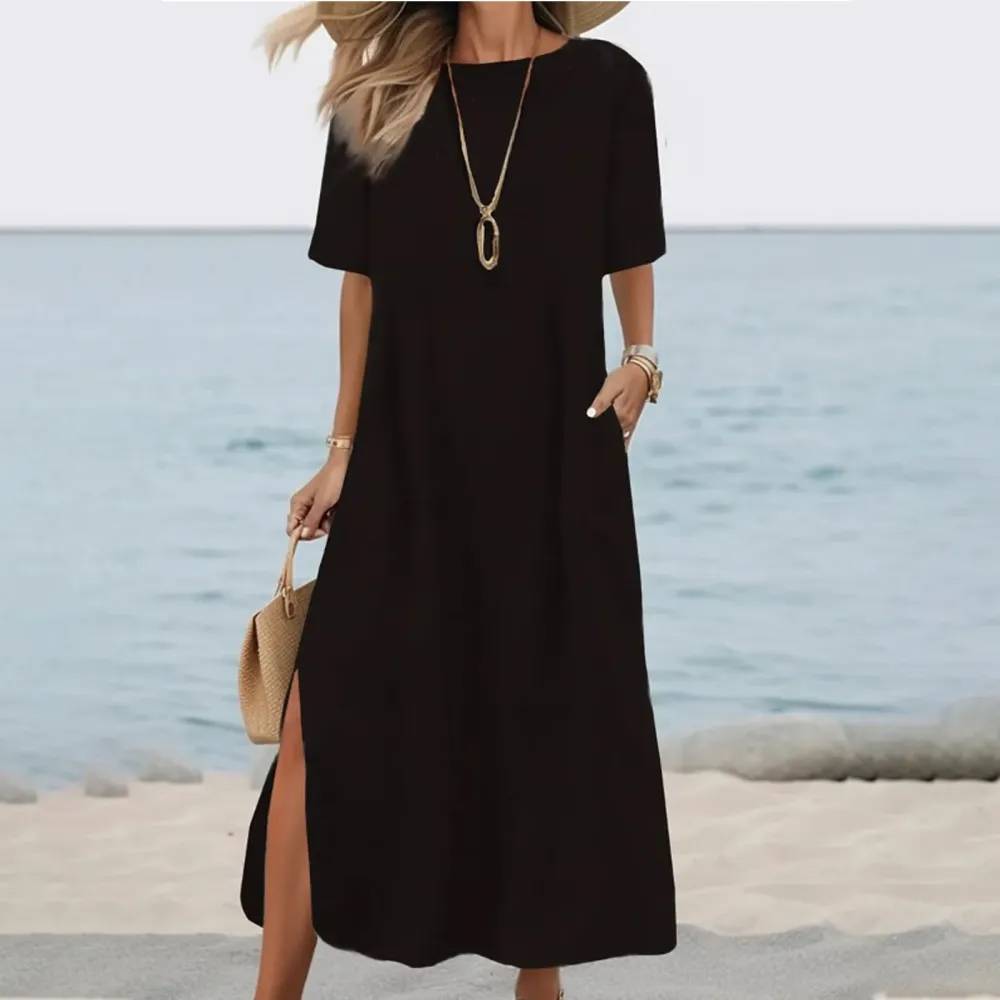 Short Sleeve Midi Tie Detail Dress
