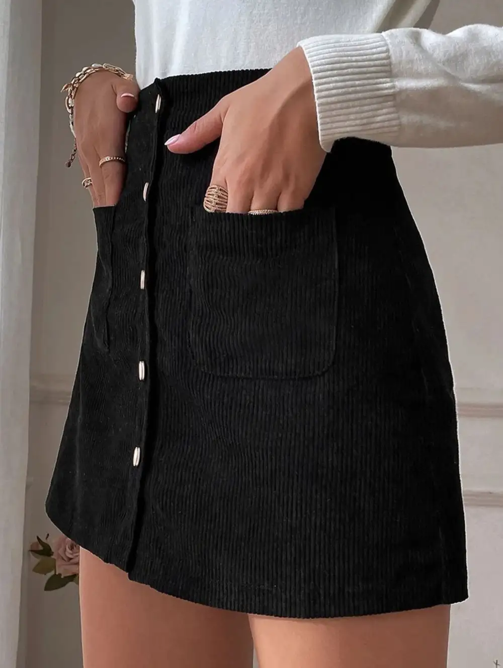 Bodycon Button Front Midi Skirt