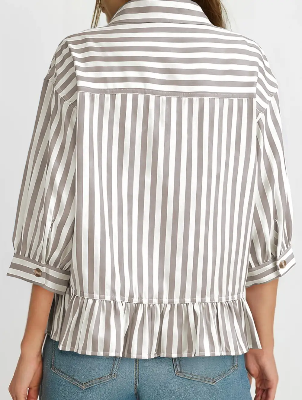 Stripe Button Three Quarter Sleeve Shirt