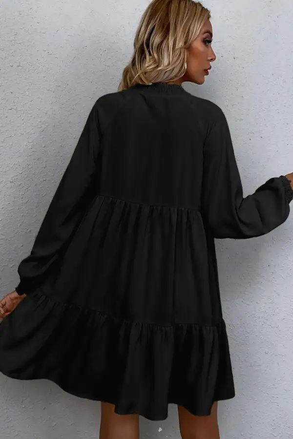 Split Neck Ruffle Smocked Dress Casual