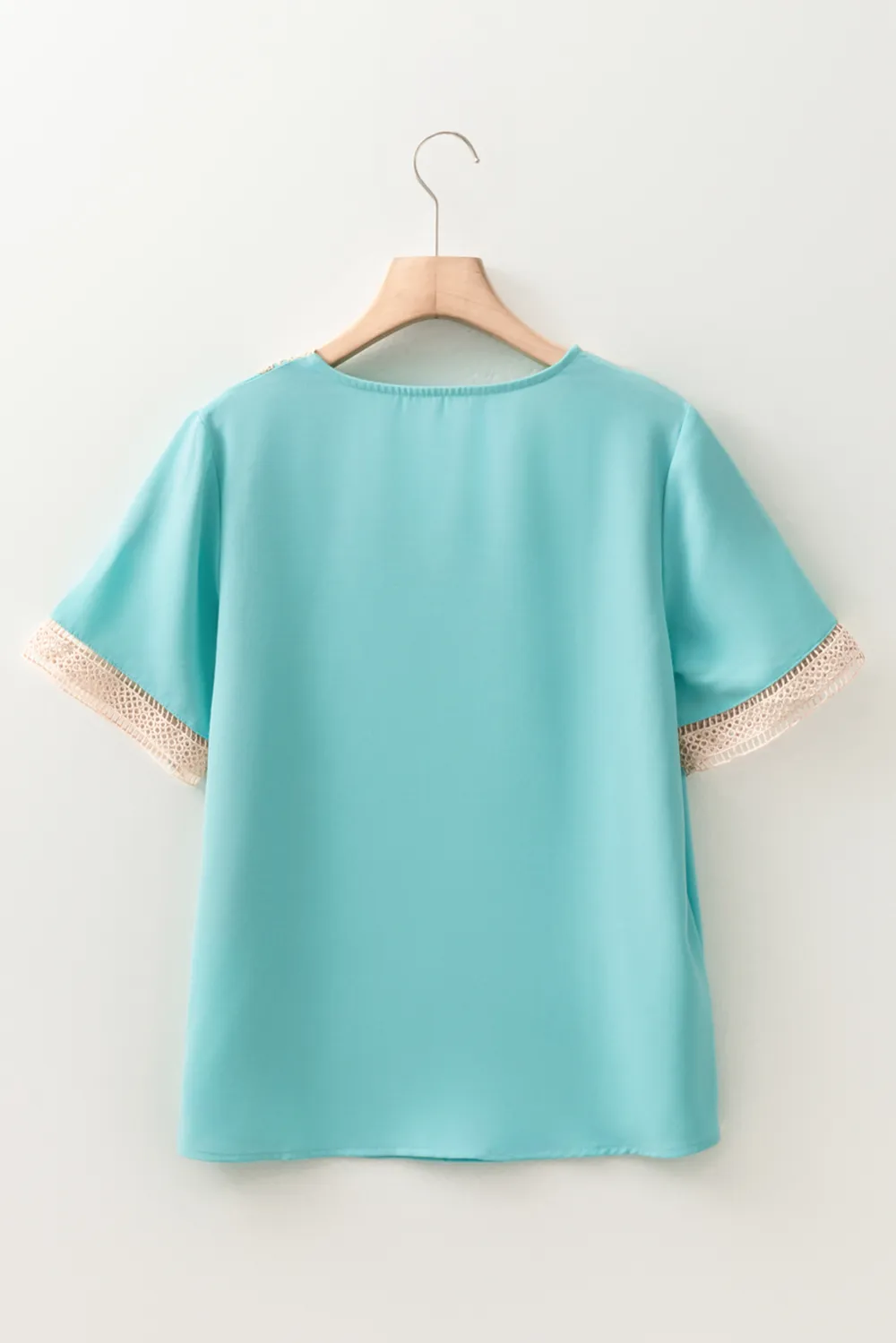 Green Lace Trim V Neck Blouse Style