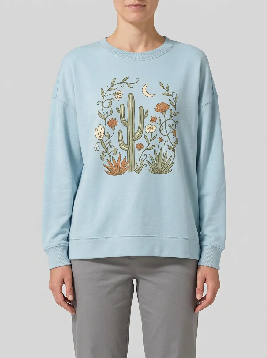 Women's Cactus Graphic Crew-Neck Sweatshirt