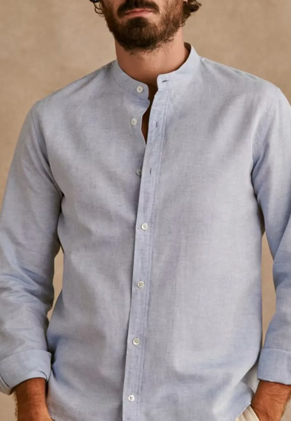 Classic White Cotton Linen Blend Button Up Shirt