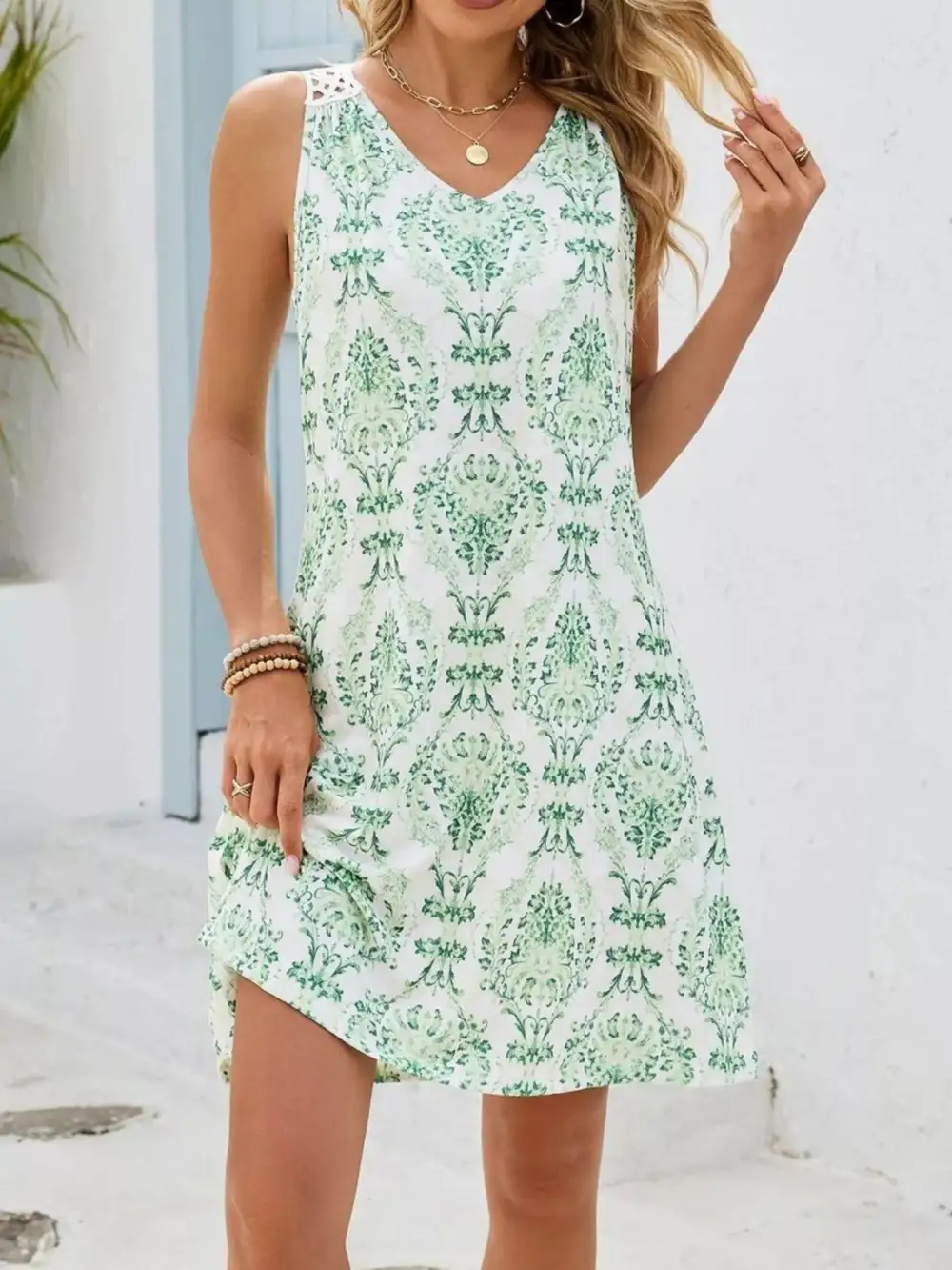 Floral Printed Crochet Mini Dress