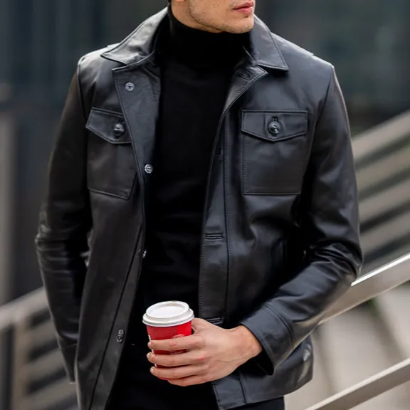 Classic Slim Fit Leather Casual Jacket