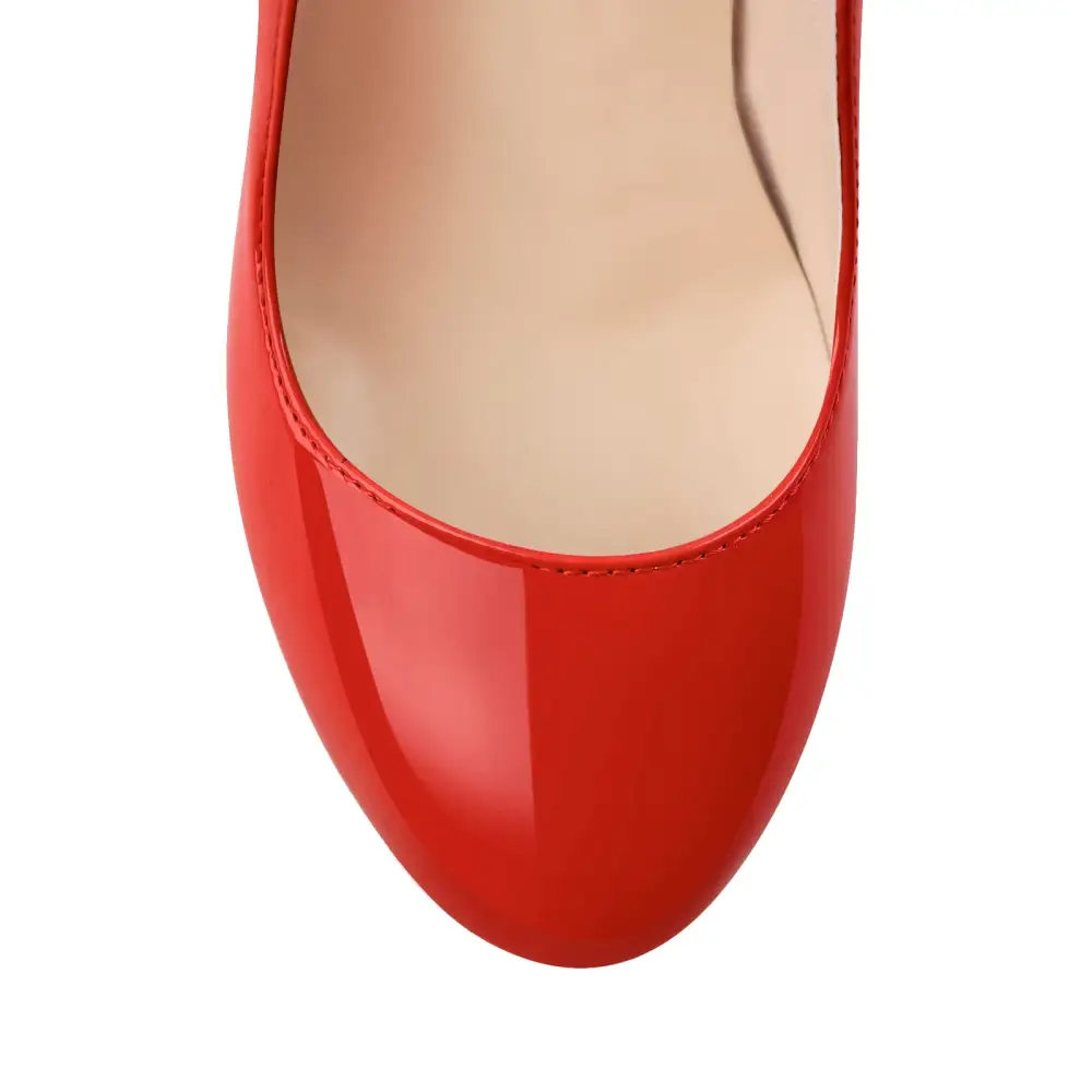 Sleek Patent Finish Pointed Toe Platform Chunky Heel Pumps