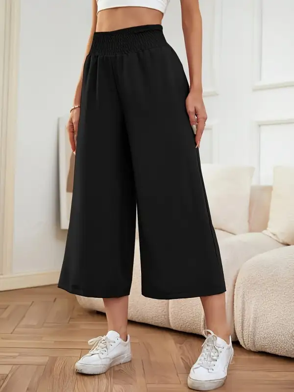 Draped Elastic Waist Wide Leg Pants
