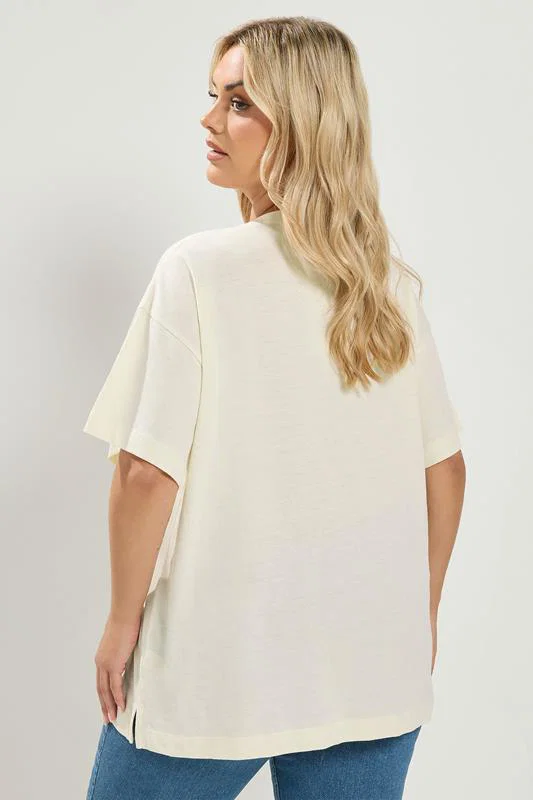 Ivory White V-Neckline Longline T-Shirt detail 2