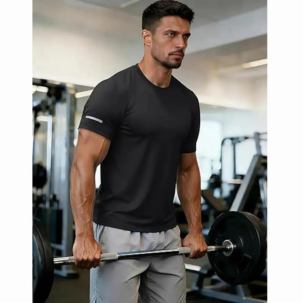 Men's Printed Reflective Striped Sports T-Shirt