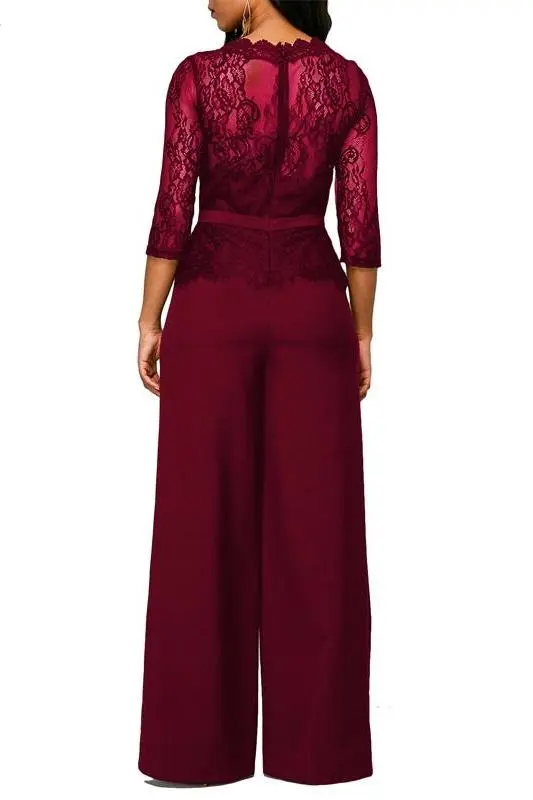 Lace Peplum Wide-Leg Jumpsuit