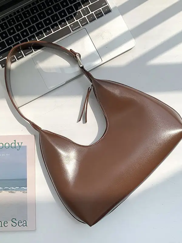 Solid Zipper Moon Shoulder Strap Armpit Bag