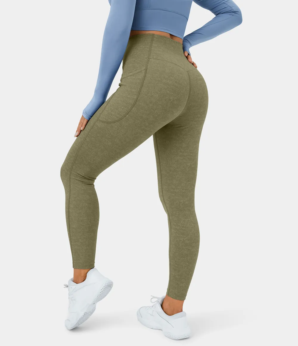 Crossover Side Pocket Stretchy Denim Print Yoga Leggings