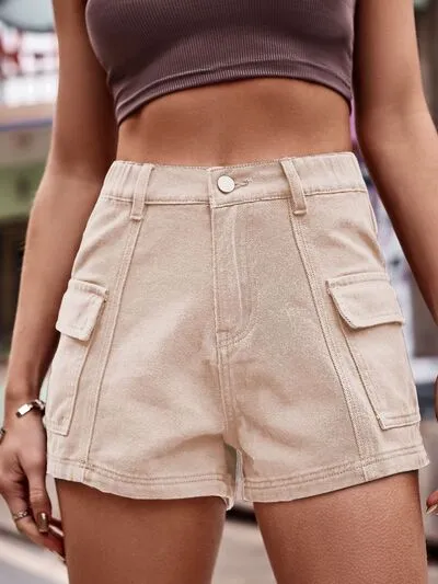 Classic High Waist Denim Shorts with Pockets