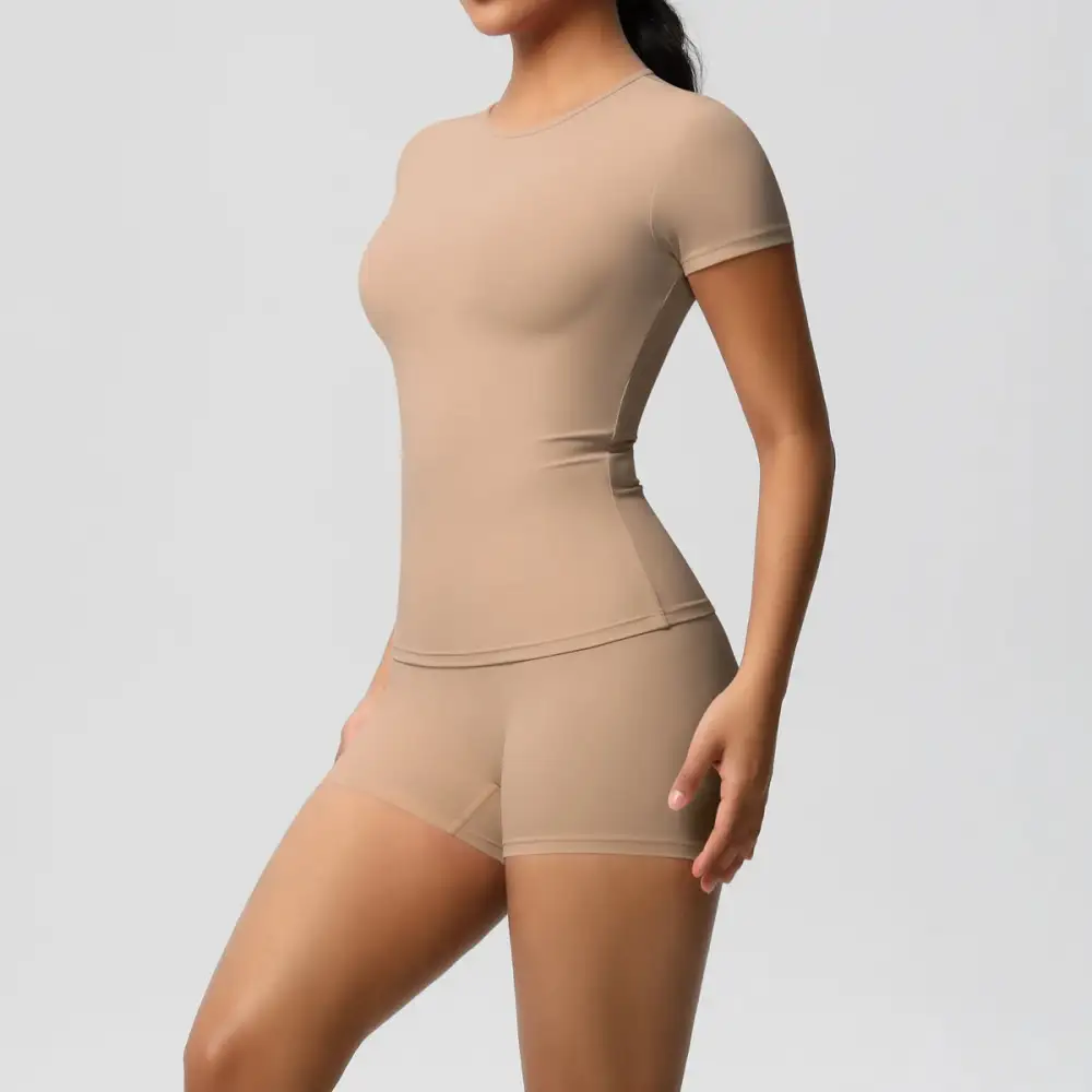 Gym Leggings Set Short Sleeve Breathable Stretchy Yoga Fitness