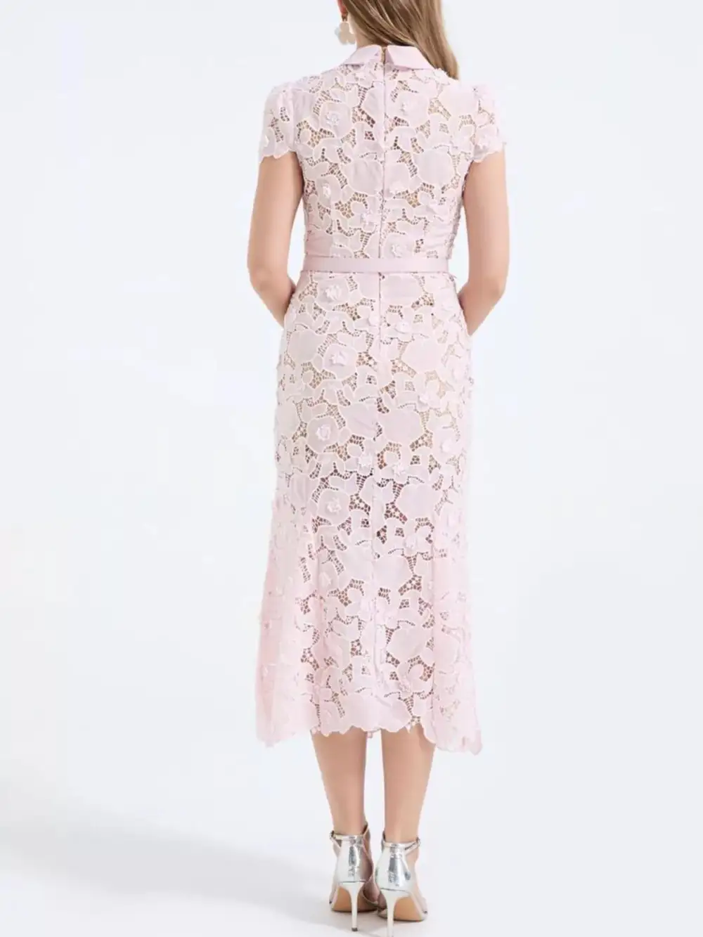 Floral Lace Short Sleeve Midi Dress