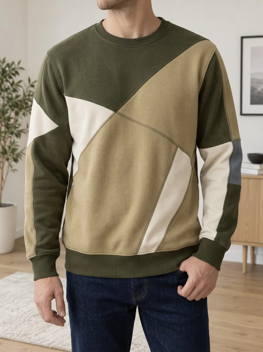 Men's Multi-Color Paneled Crewneck Sweatshirt Graphic