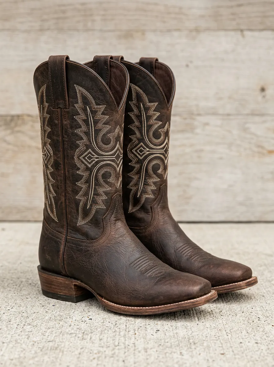 Men's Western Cowboy Embroidered Distressed Leather Boots