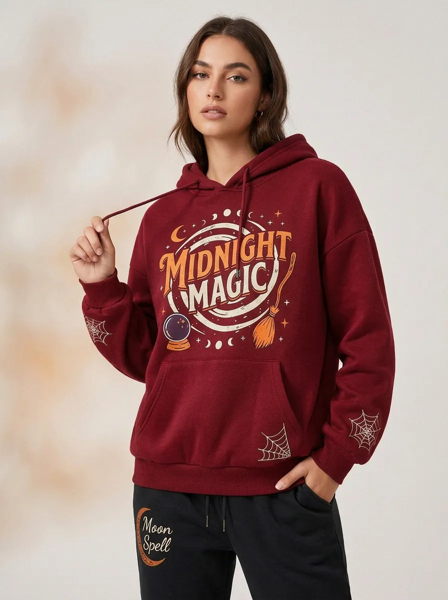 Women's Halloween Midnight Magic Moon Spell Printed Tracksuit