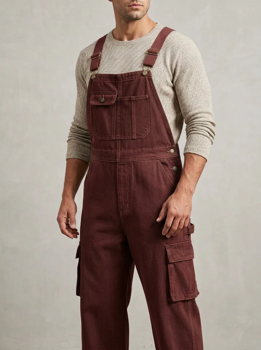 Men's Casual Olive Green Cargo Bib Overalls