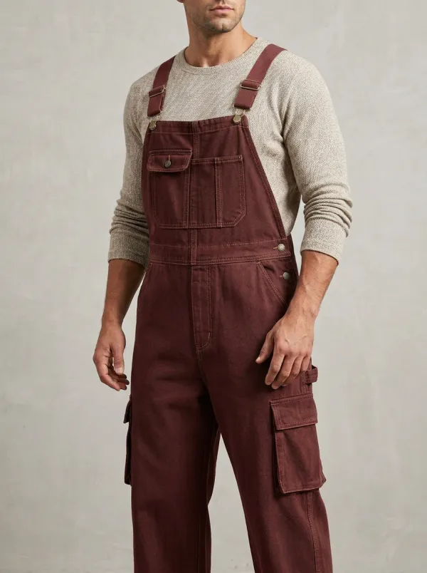 Men's Casual Olive Green Cargo Bib Overalls