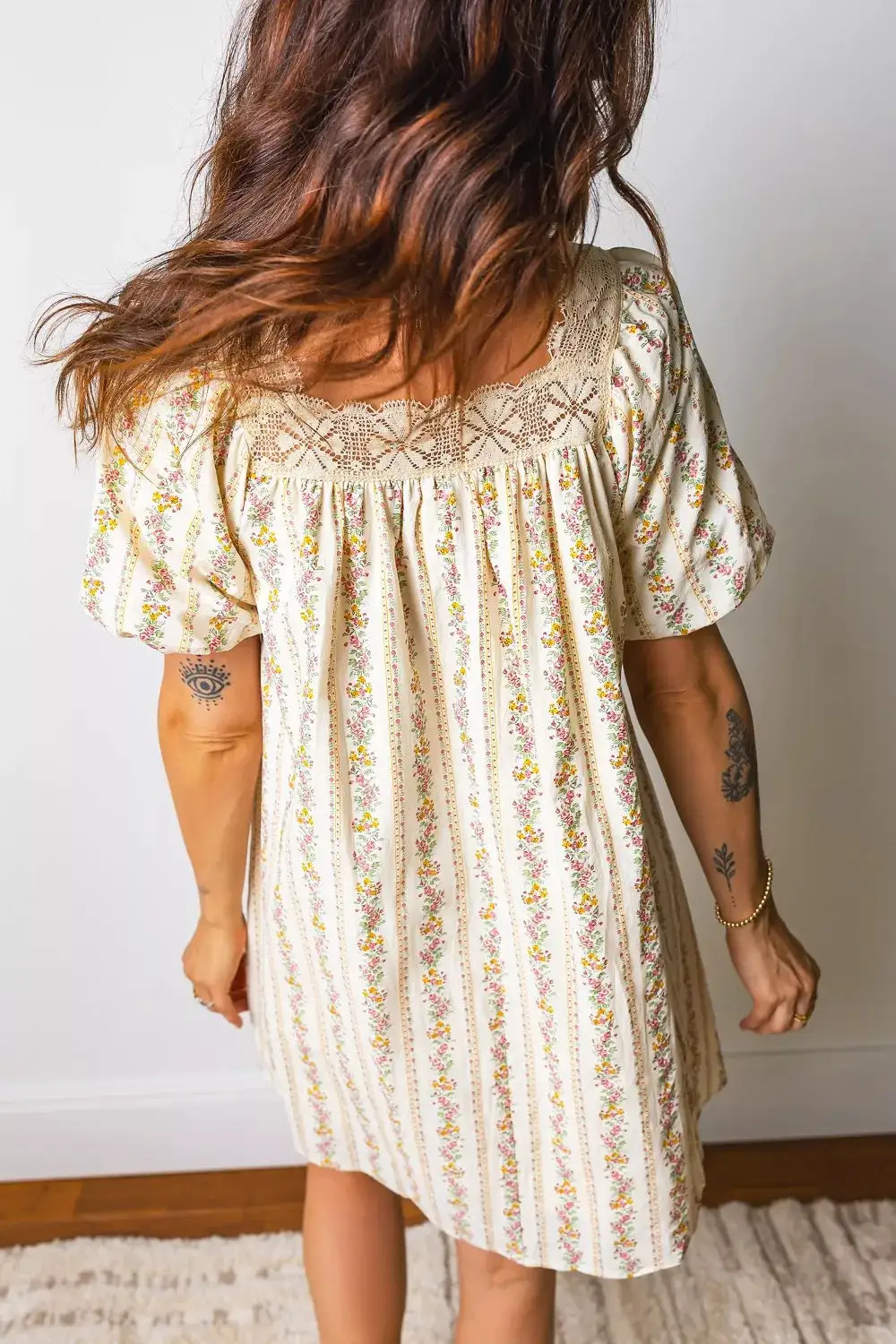 Elegant Square Neck Floral Mini Dress