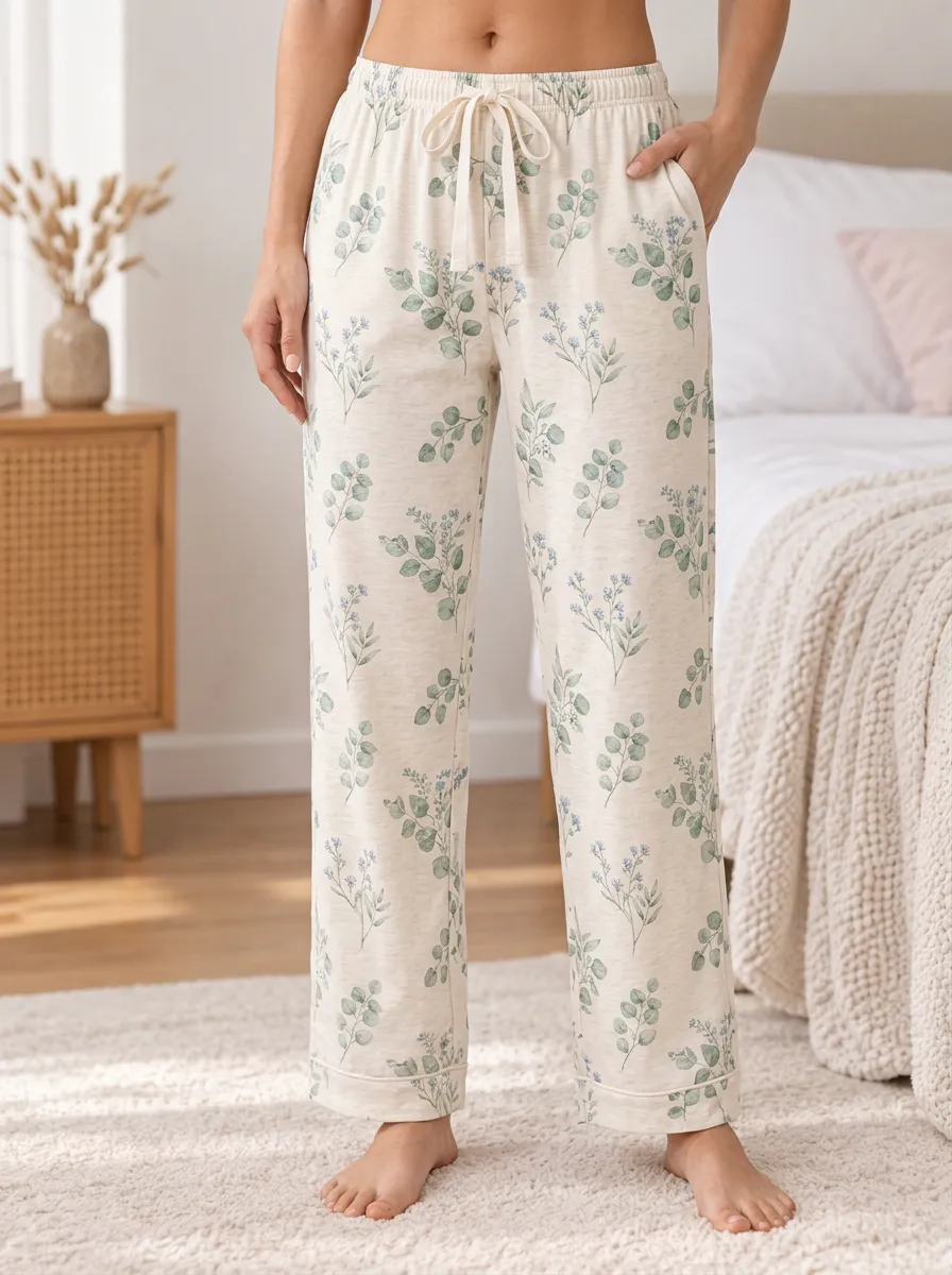 Women's Eucalyptus Ribbed Drawstring Pocket Sleep Pants