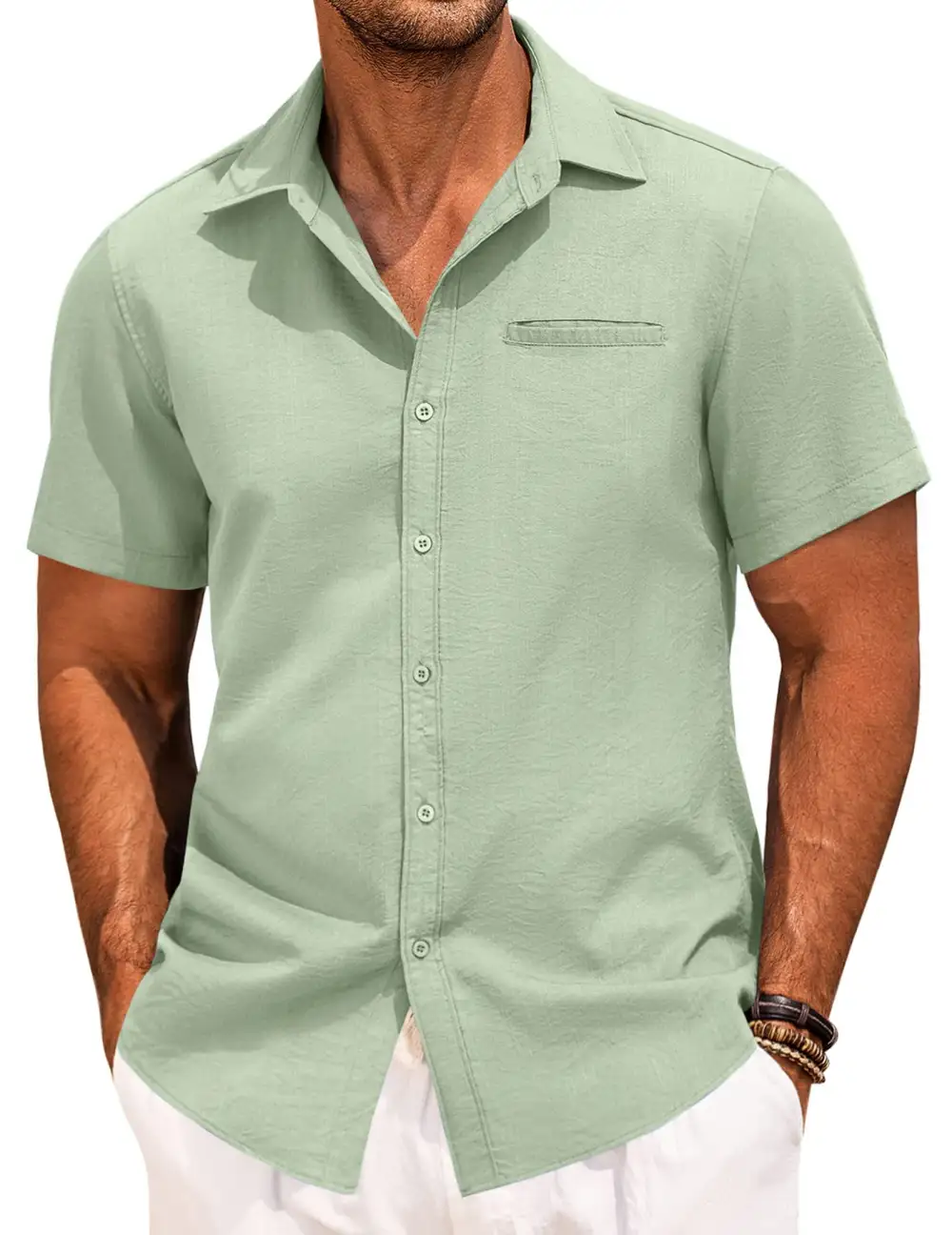 Linen Blend Button Front Shirt