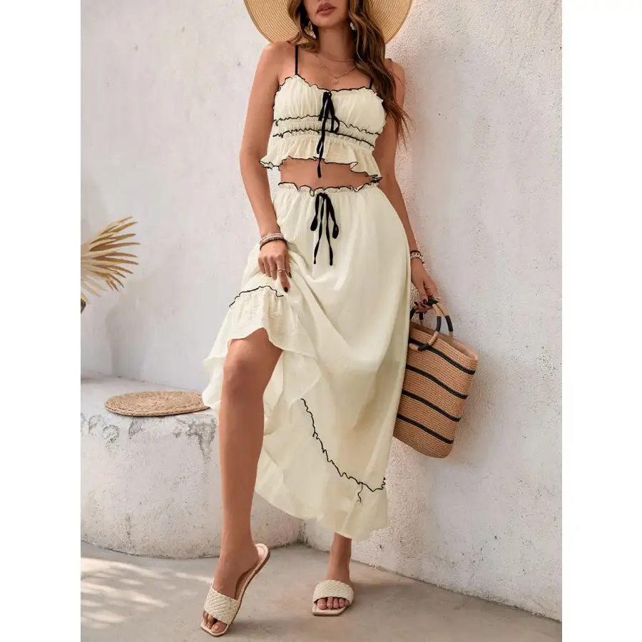 Contrast Trim Scoop Neck Cami and Skirt Set