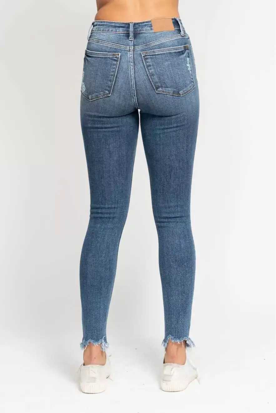 Denim High Rise Skinny Fit Asymmetric Jeans