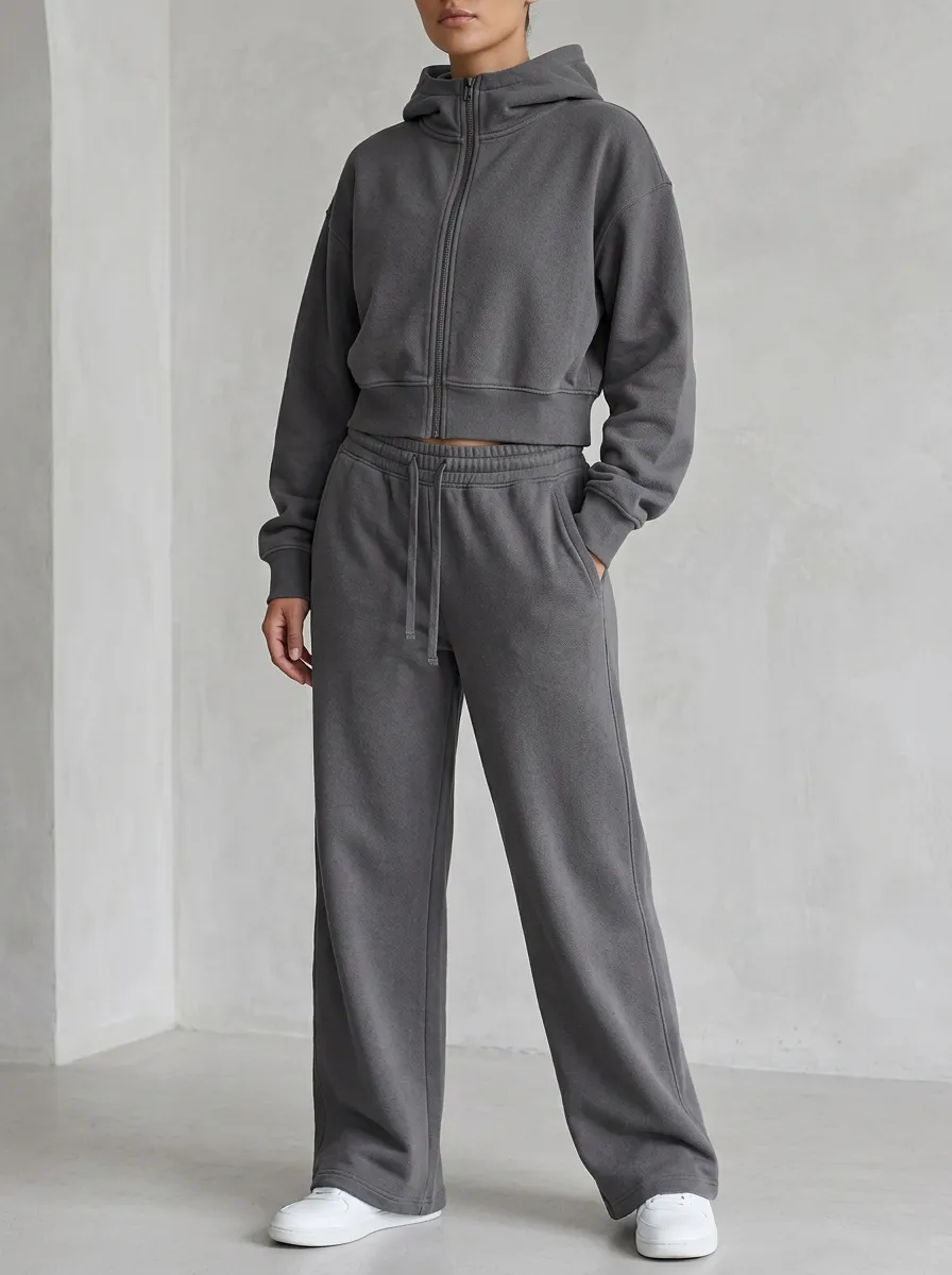 Active Athleisure-Look Women's Cropped Zip-Up Hoodie Jogger Active Set