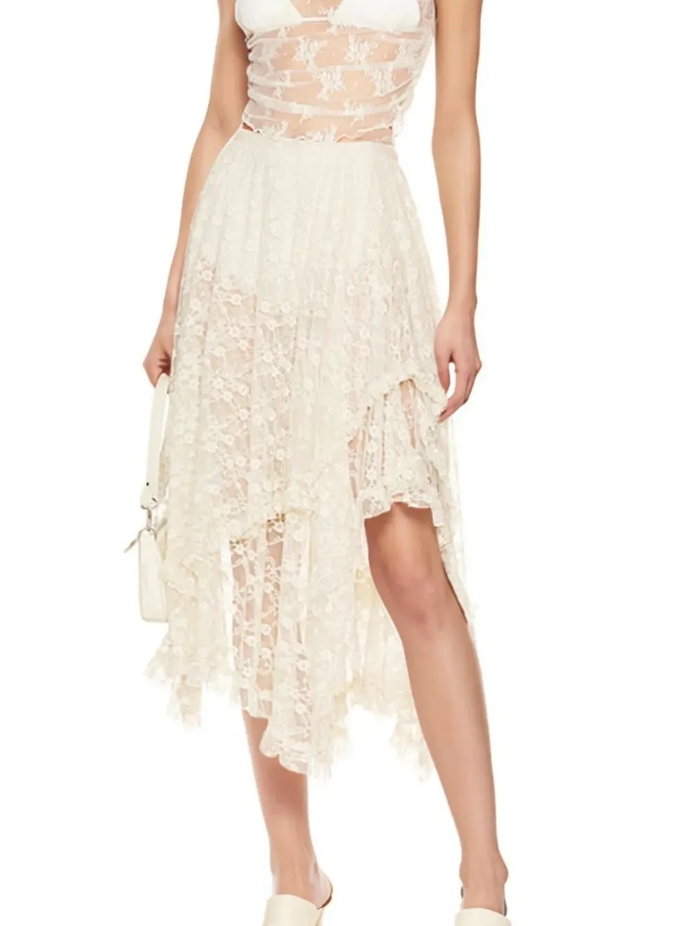 Asymmetrical Lace Midi Skirt