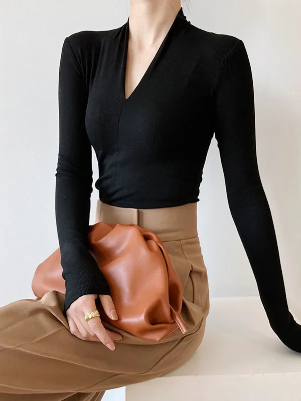 Slim Fit V-Neck Long Sleeve T-Shirt