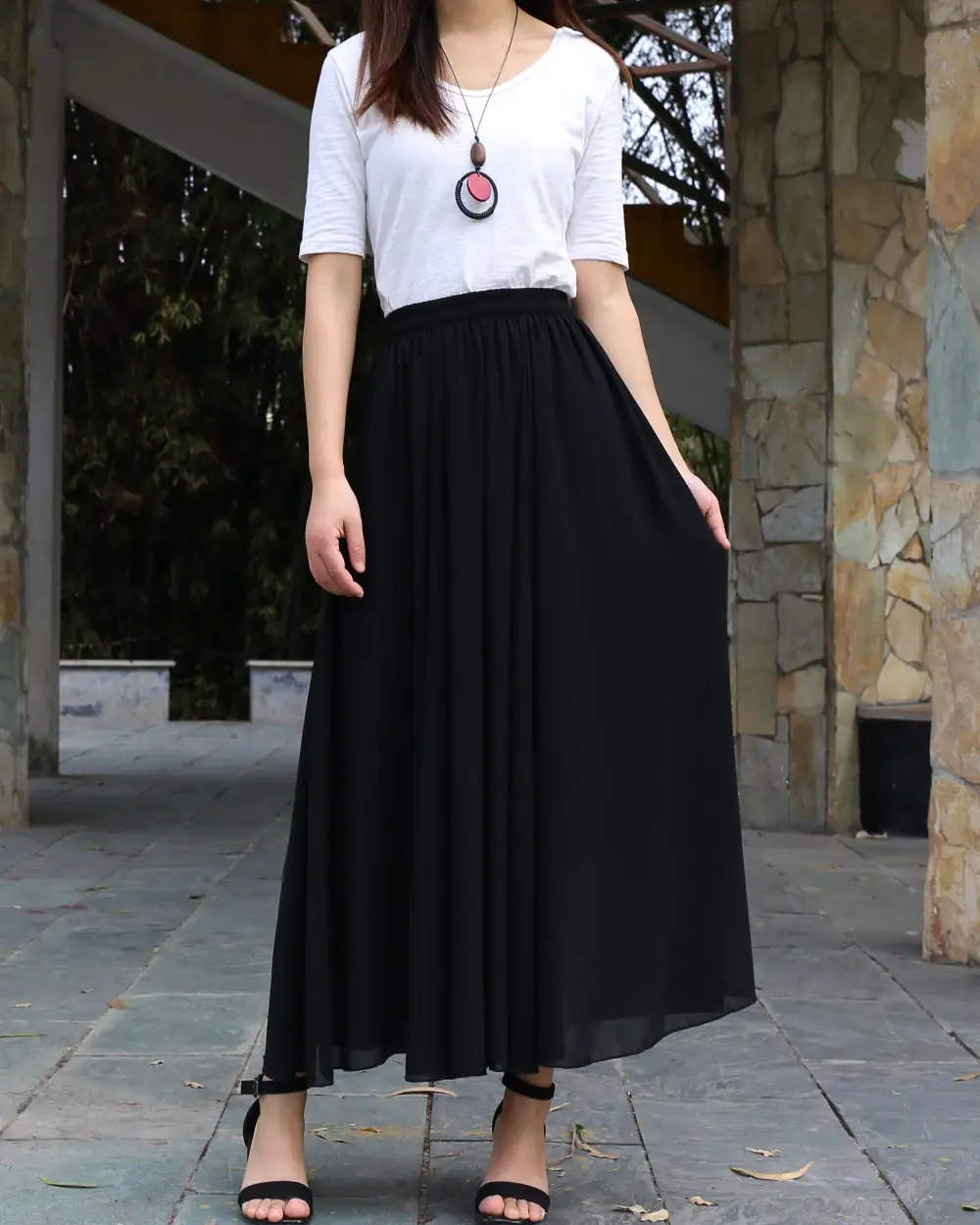 Relaxed Elastic Waist Chiffon A Line Maxi Skirt