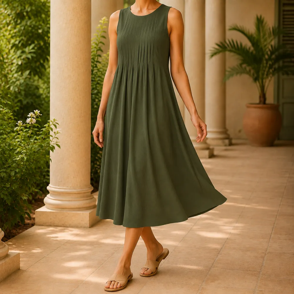 Classic Refined Women's Pleated Midi Dress