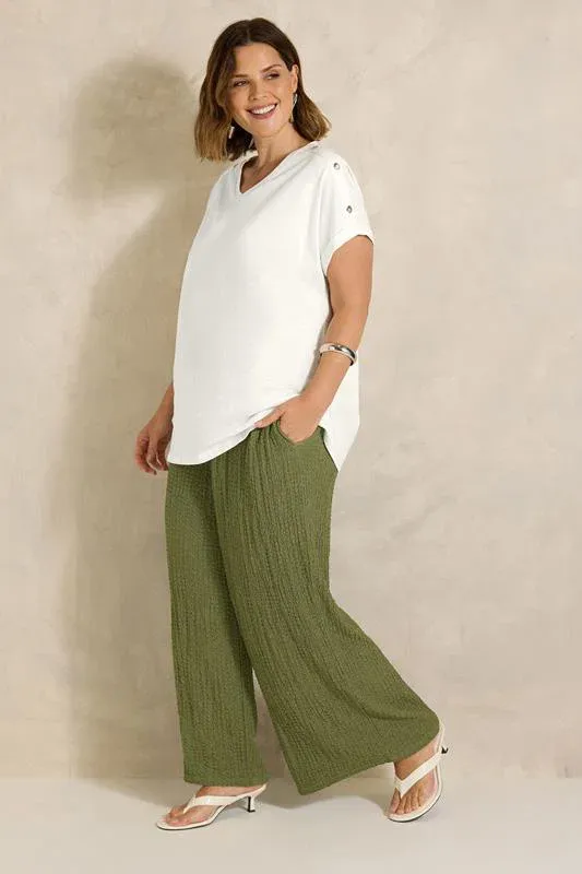 Khaki Green Crinkle Wide Leg Trousers